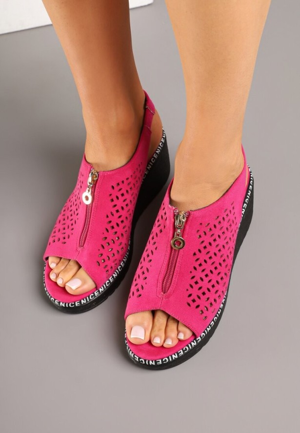 Fuksjowe Sandały Vices na Koturnie z Ażurową Cholewką i Suwakiem Linalunea