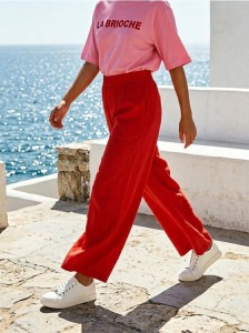 Spodnie wide leg z modalem - czerwony