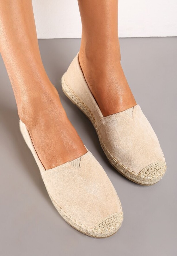 Beżowe Espadryle na Płaskiej Jutowej Podeszwie Lenarssa