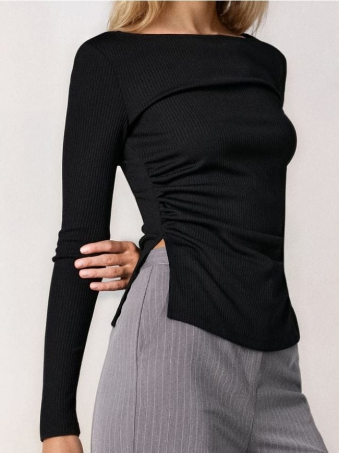 Prążkowana bluzka - czarny