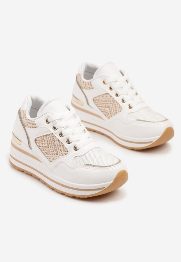 Białe Sneakersy na Koturnie Ozdobione Brokatem Tilliante