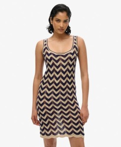 superdry Mini sukienka dzianinowa Zigzag Navy Gold