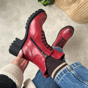 Czerwone skórzane botki damskie na traperze Filippo Dbt6501/25