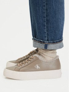 Calvin Klein Sneakersy Vulc Flatf Laceup Lth Fur HW0HW03235 Beżowy