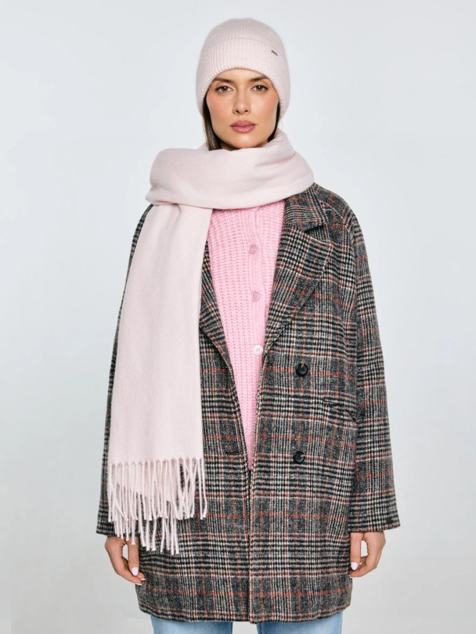 Szal damski z frędzlami różowy Herynias 600