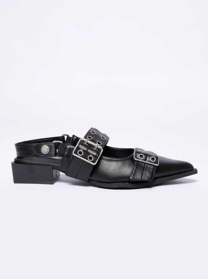 Baleriny damskie w szpic z odkrytą piętą 2w1 czarne NN274003 906