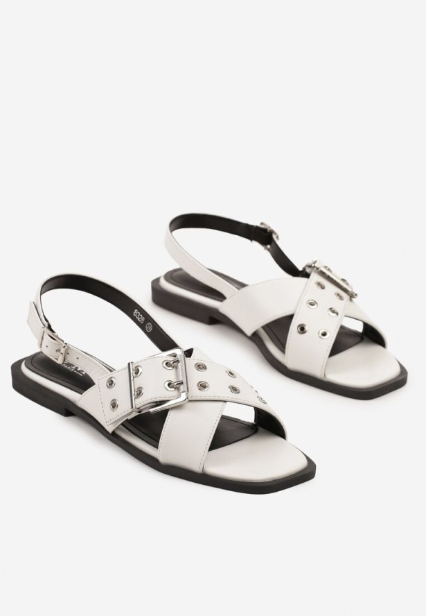 Białe Sandały z Ozdobnym Paskiem z Klamrą Tunea