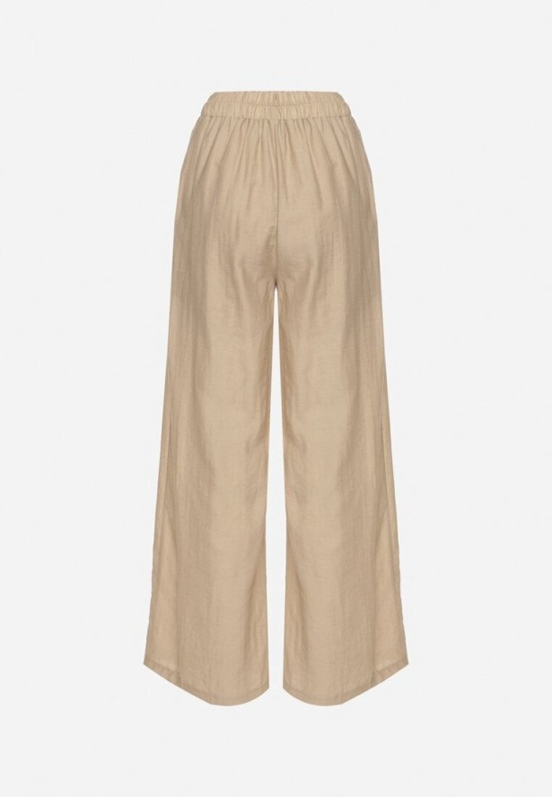 Ciemnobeżowe Spodnie Palazzo z Lnu i Wiskozy z Wysokim Stanem Linawena