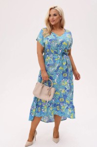 Asymetryczna sukienka Kiara MIDI z wiązaniem i falbanką - Blue Breeze PLUS SIZE XXL OVERSIZE