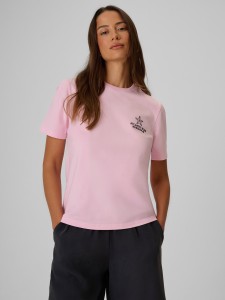 4F T-shirt relaxed z nadrukiem damski - różowy S