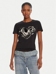 Desigual T-Shirt Letter Core 25WWTK04 Czarny Regular Fit