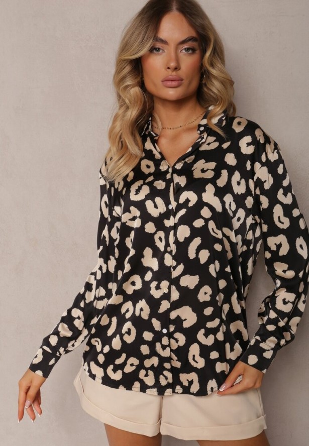 Czarna Koszula Zapinana w Cętki Cenin