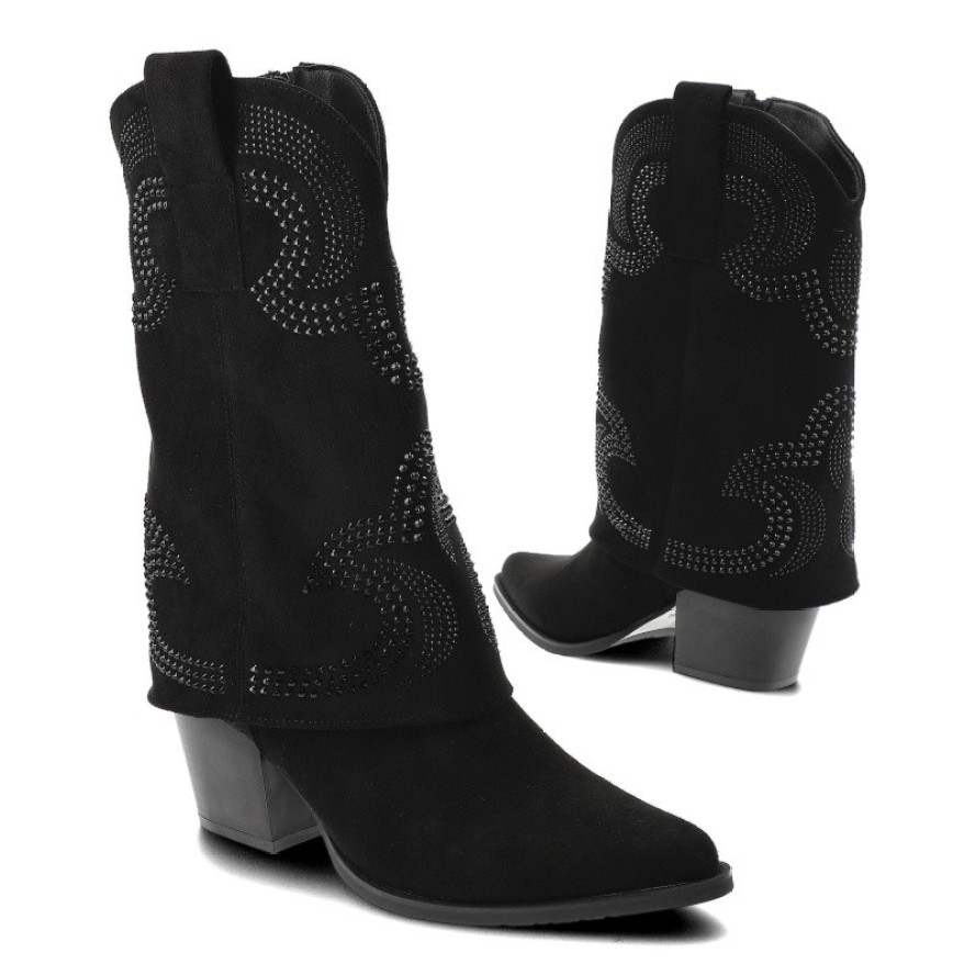 Czarne Kozaki S.Barski Eleganckie Kowbojki Damskie