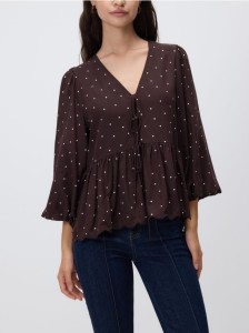 Bluzka w groszki - ciemnobrązowy