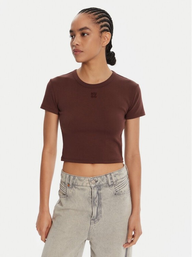 HUGO T-Shirt Delanor 50512000 Brązowy Slim Fit