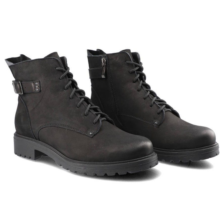 Czarne Botki Pollonus Damskie Wiązane Obuwie