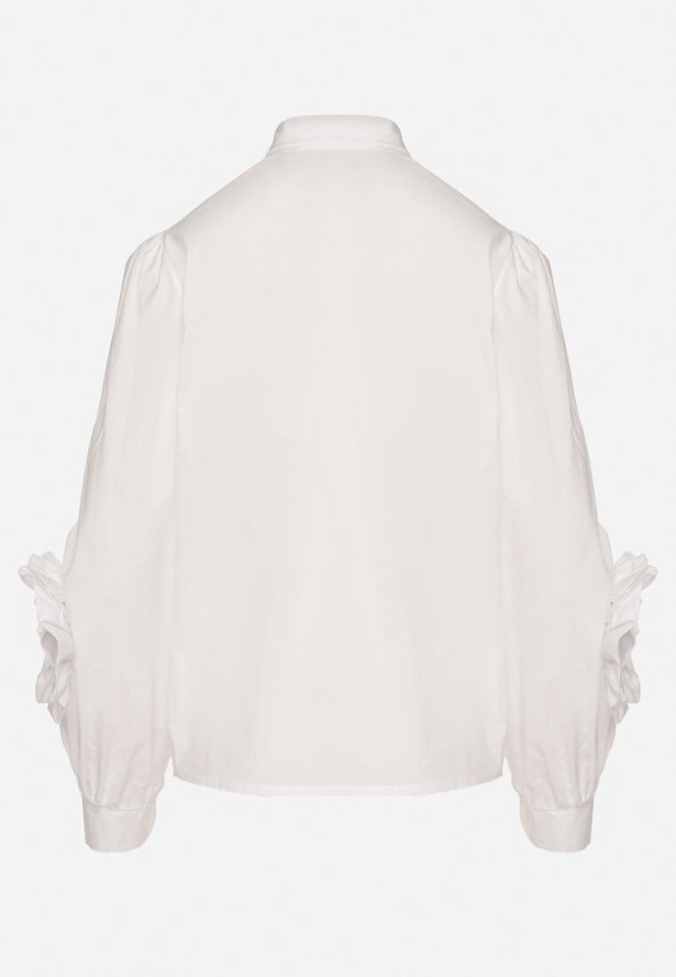 Biała Koszula z Ozdobnym Wiązaniem i Falbankami Zalimira