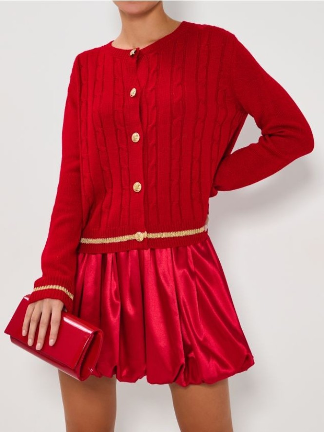 Rozpinany sweter na guziki - czerwony