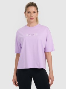 4F T-shirt oversize z nadrukiem damski - fioletowy L