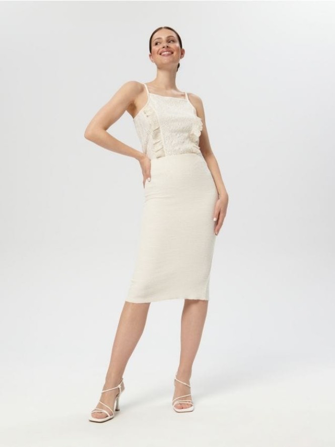 Spódnica midi dzianinowa - kremowy