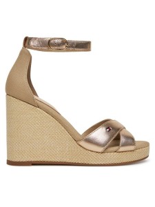 Tommy Hilfiger Sandały Flag Metallic High Wedge Espad FW0FW08811 Złoty