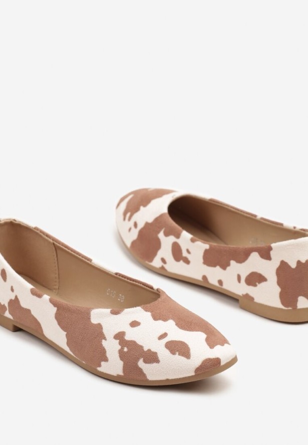 Brązowo-Beżowe Balerinki Ozdobione Abstrakcyjnym Motywem Daviveme