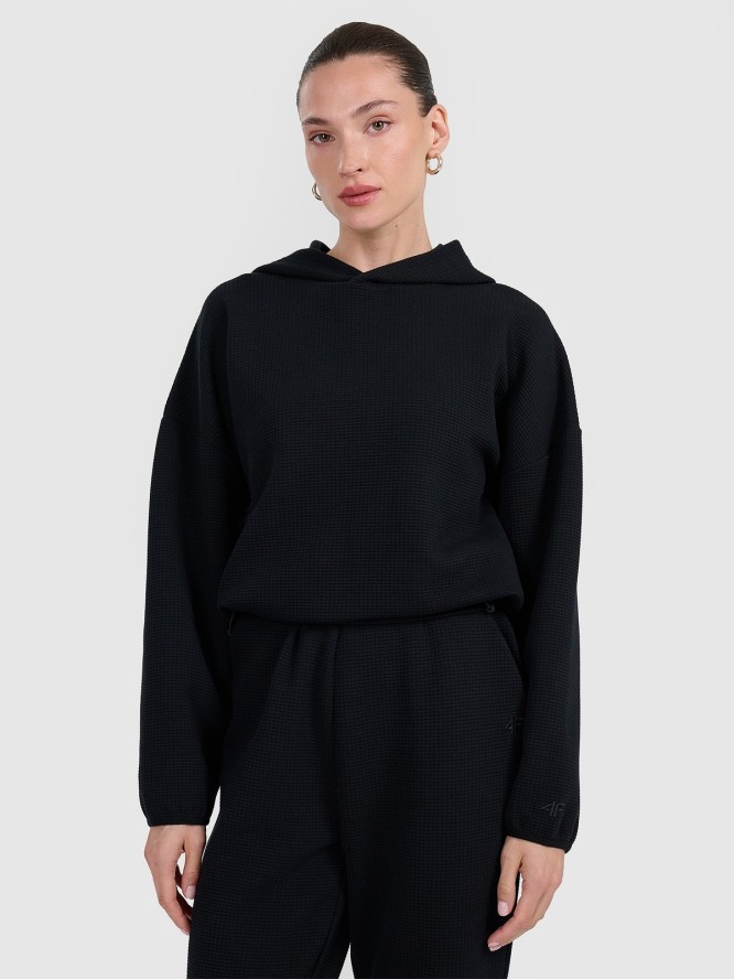 4F Bluza dresowa z waflowej dzianiny damska - czarna XL