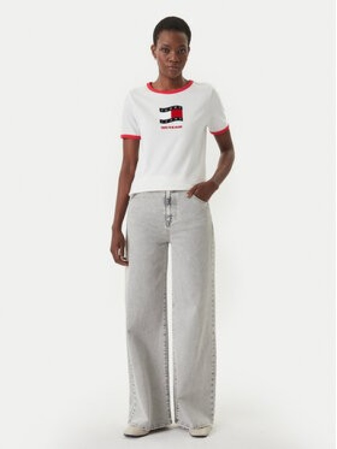 Tommy Jeans T-Shirt Wavy Flag Contrast Ringer DW0DW22306 Biały Regular Fit