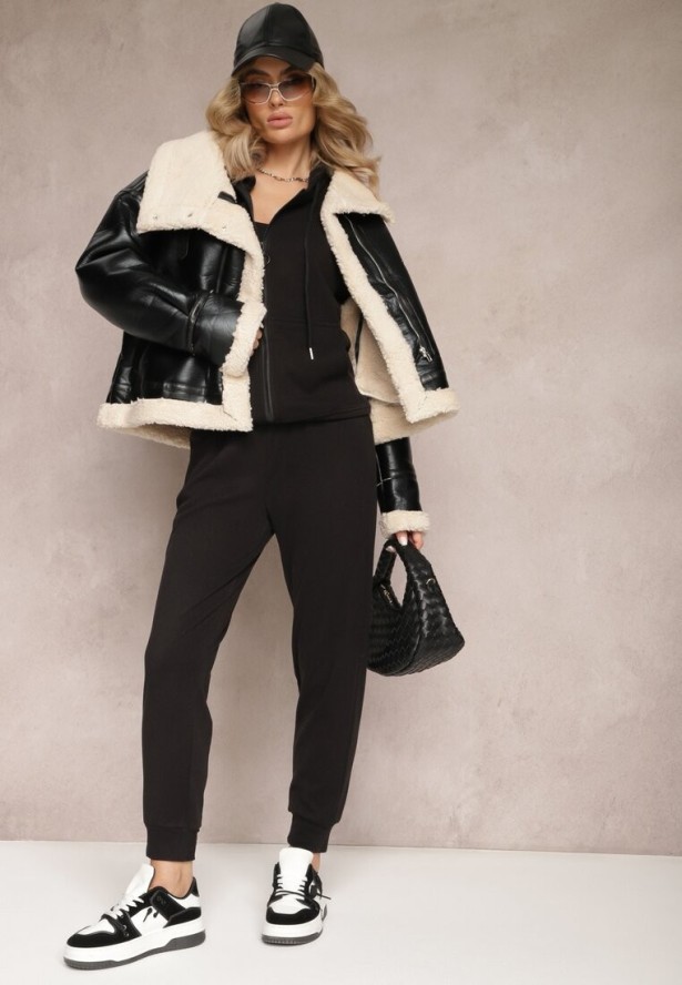 Czarny Komplet Dresowy 2-częściowy z Bluzą i Spodniami Seraphira