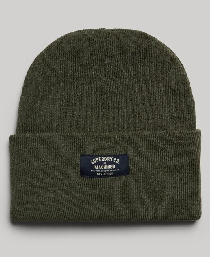 superdry Classic Knitted Beanie – Olive Green Marl