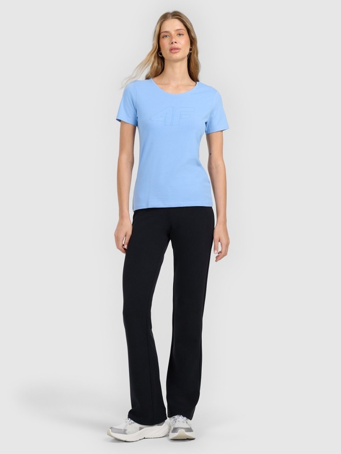 4F T-shirt slim z nadrukiem damski - niebieski XS
