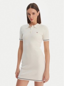 Calvin Klein Sukienka codzienna Microcable LV047F323G Beżowy Slim Fit