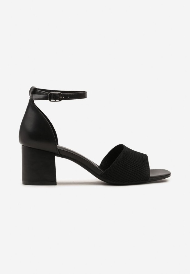Czarne Sandały z Ekoskóry na Słupku ze Sprzączką Sylines