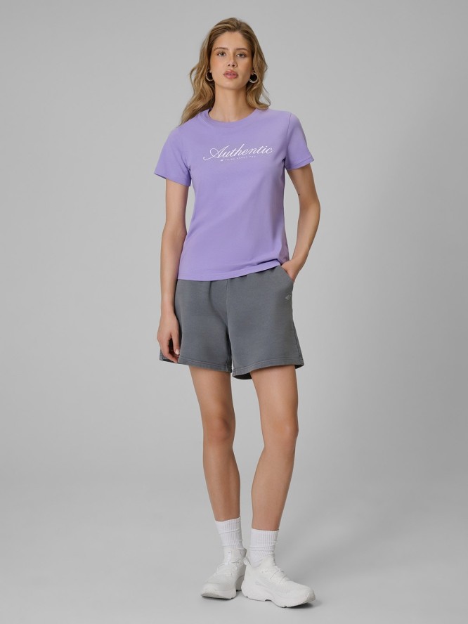 4F T-shirt regular z nadrukiem damski - fioletowy L