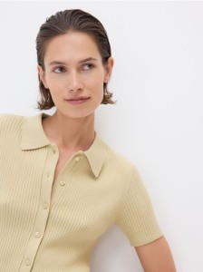 Prążkowana bluzka polo - jasnozielony