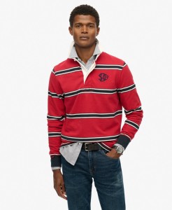 superdry Vintage Athletic Stripe Rugby Top z organicznej bawełny – Czerwone pasy