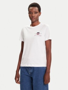 Gant T-Shirt Bisiklet Yaka 4200277 Biały Regular Fit