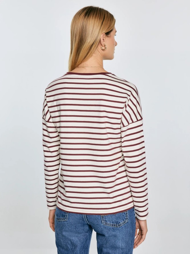 Bluzka damska w paski beżowo-bordowe Alerra 604