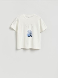 Bawełniany t-shirt z nadrukiem - złamana biel