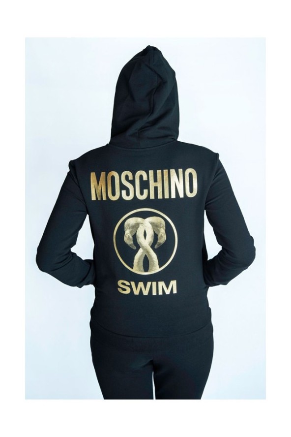 MOSCHINO SWIM Bluza damska rozpinana z kapturem czarna, Rozmiar XS