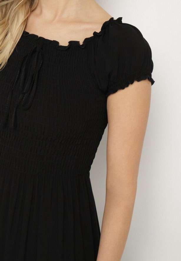 Czarna Wiskozowa Sukienka Hiszpanka z Marszczoną Górą Jenanira