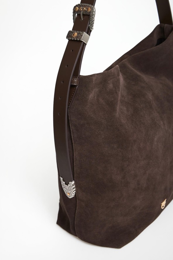 Torebka zamszowa Bucket Big Trittico PINKO