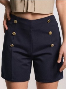Szorty z ozdobnymi guzikami z wiskozą - granatowy