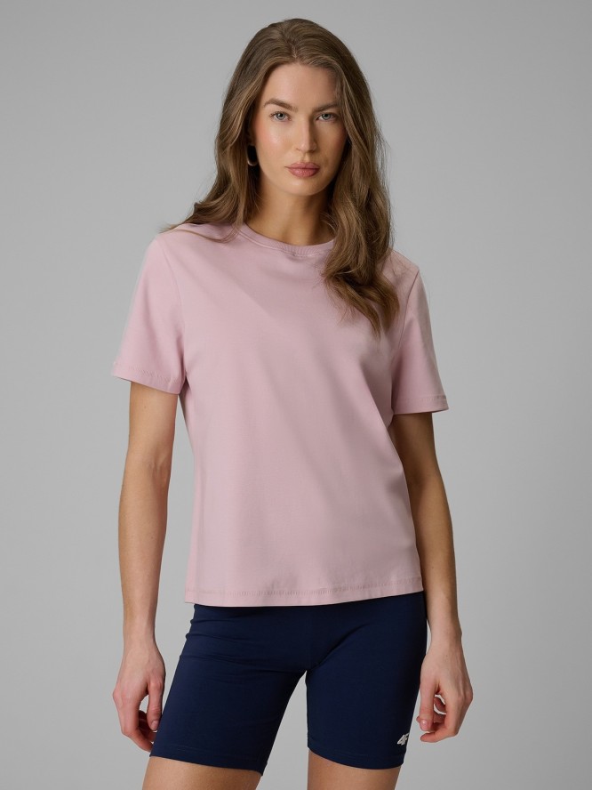 4F T-shirt regular gładki damski - różowy XL