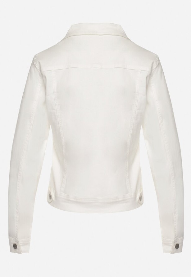 Biała Bawełniana Kurtka Jeansowa Zapinana na Metalowe Guziki Auratia