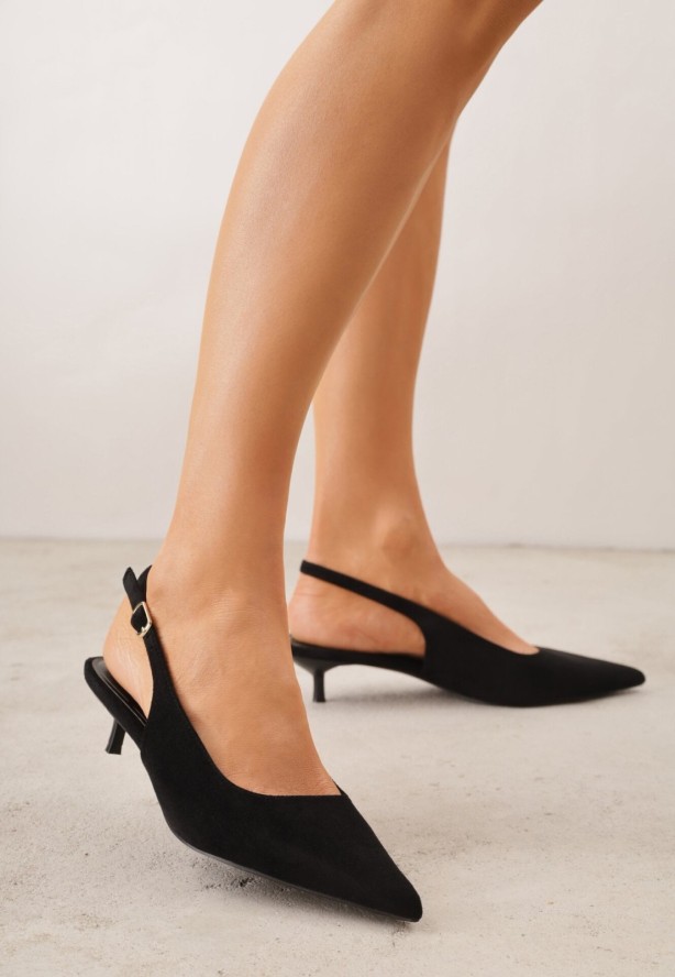 Czarne Czółenka na Szpilce Typu Kaczuszka z Odkrytą Piętą Vetiena