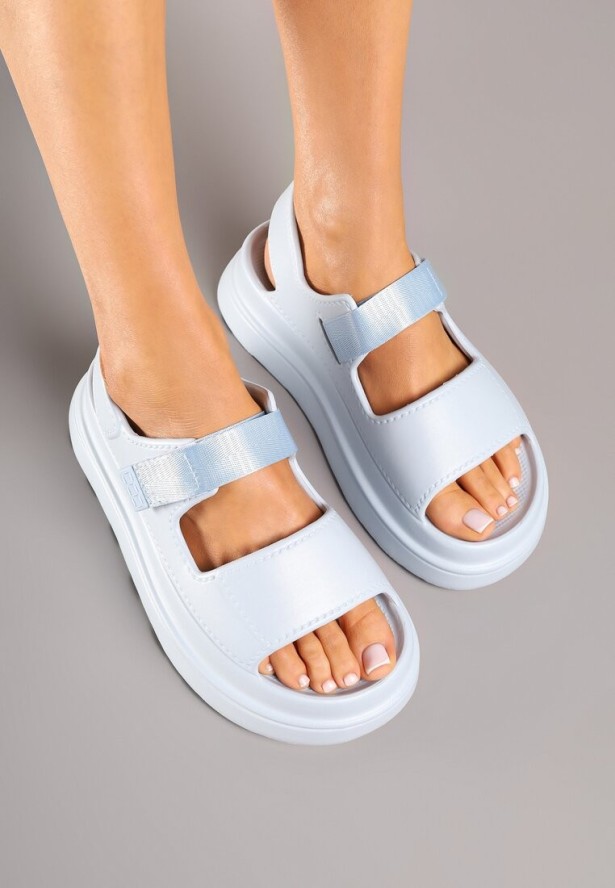 Niebieskie Sandały Chunky z Pianki na Platformie Zapinane na Rzep Oballia