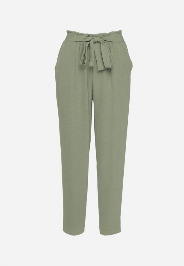 Zielone Spodnie z Wysokim Stanem i Wiązaniem Aralinea