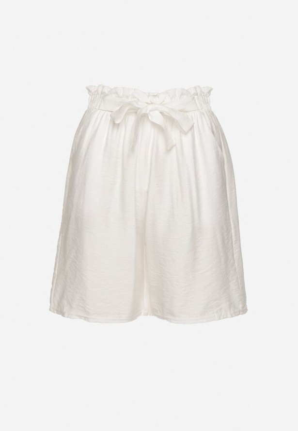 Białe Wiskozowe Szorty z Wysokim Stanem i Paskiem Lumovelle