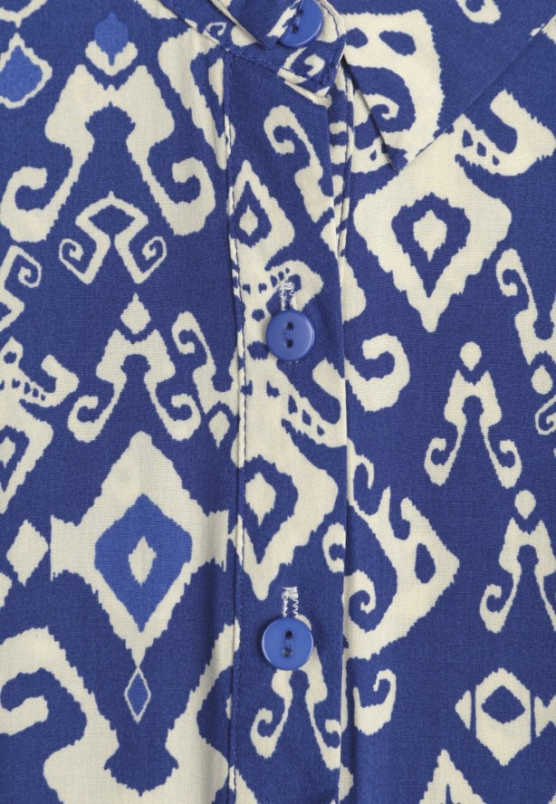 Granatowa Sukienka Koszulowa z Wiskozy Ozdobiona Ornamentalnym Wzorem Hoarna